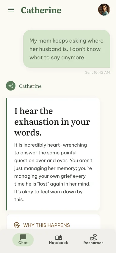 Catherine mobile chat showing the same response on a phone